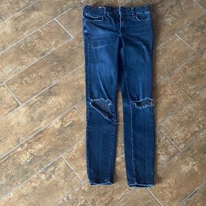 Pilcro and the Letterpress Dark Blue Distressed Skinny Jeans. Great condition.